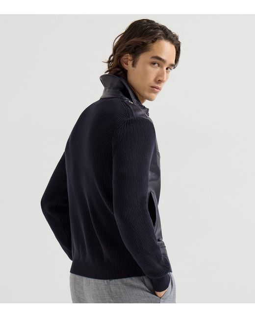 Brunello Cucinelli Blue Knitted Leather Jacket for men