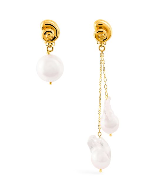 Timeless Pearly White Seashell And Pearl Asymmetric Earrings