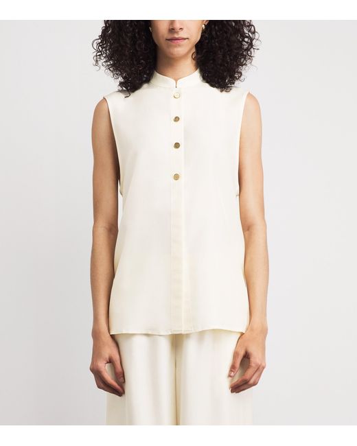 LeKasha White Silk Sleeveless Abydos Shirt