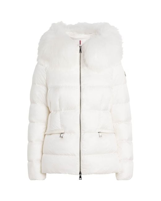 Moncler White Shearling-Trim Boed Puffer Jacket