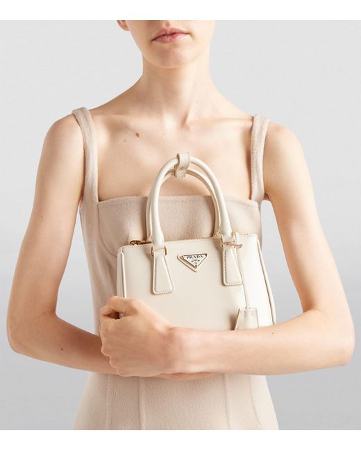 Prada Natural Mini Leather Galleria Top-handle Bag