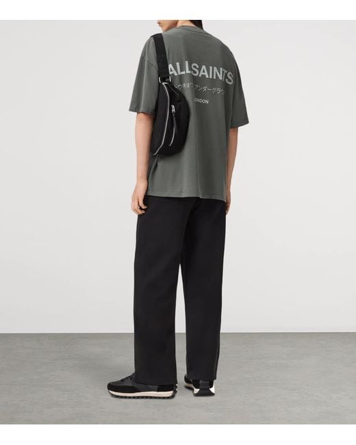 AllSaints Gray Organic Cotton Underground Print T-Shirt for men