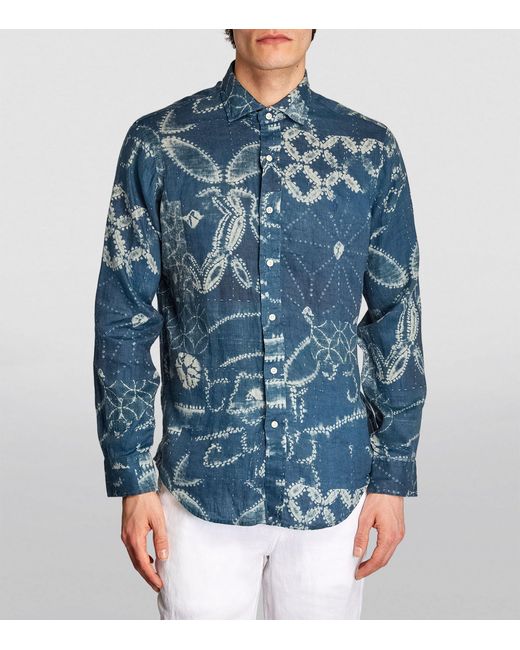 Polo Ralph Lauren Blue Linen Printed Shirt for men