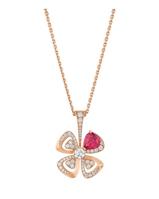 BVLGARI Pink Rose Gold, Diamond And Rubellite Fiorever Necklace
