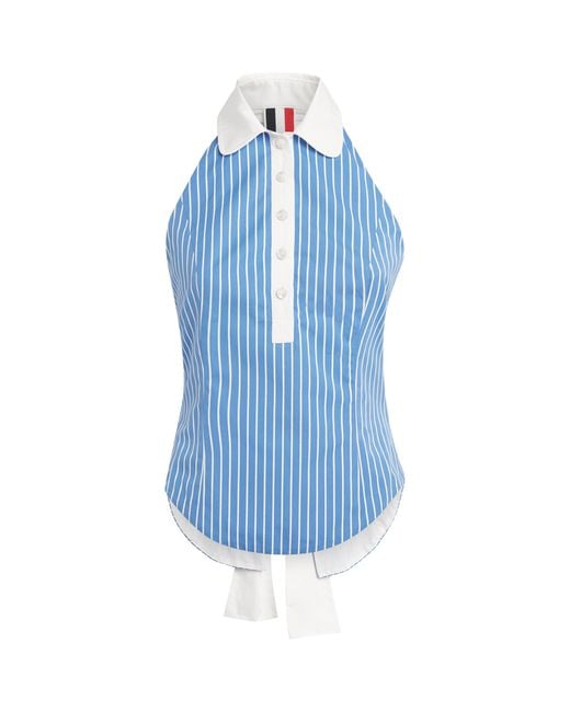 Thom Browne Blue Cotton Stripe Halter Top