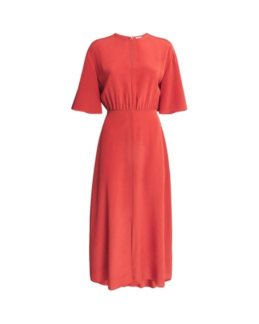 Joseph Red Crepe De Soie Silk Silsila Midi Dress