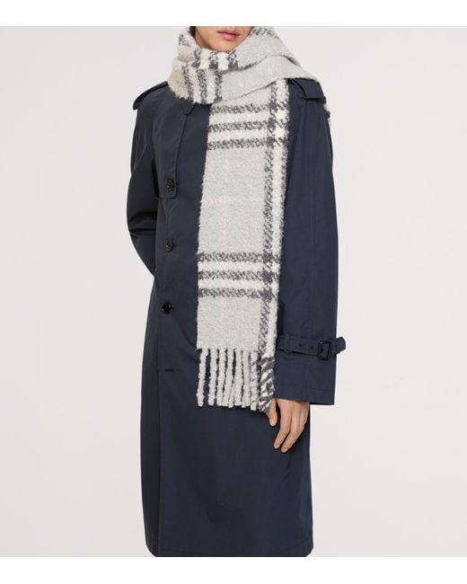 Burberry Gray Alpaca-Wool Bouclé Check Scarf