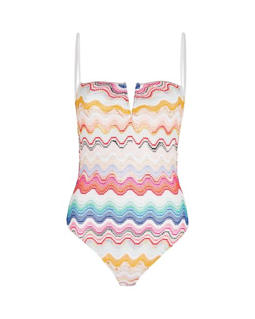 Missoni White Knitted Wave Swimsuit