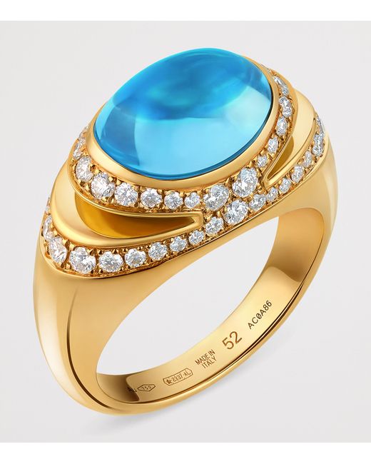 BVLGARI Metallic Diamond And Topaz Cabochon Ring