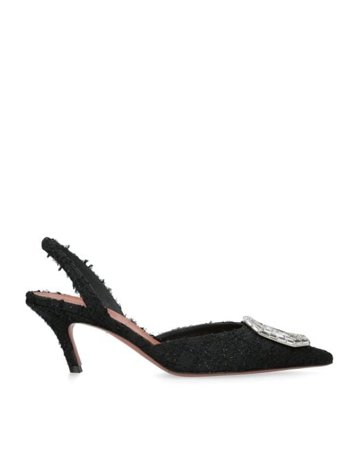 AMINA MUADDI Black Tweed Camelia Slingback Pumps 60