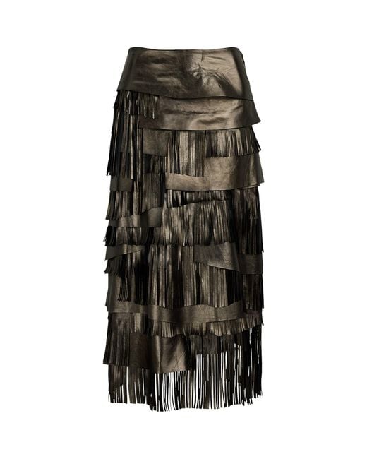 Ralph Lauren Black Leather Fringe Belinda Skirt