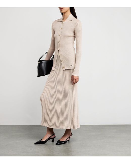Kiton Natural Wool-Blend Shimmer Midi Skirt