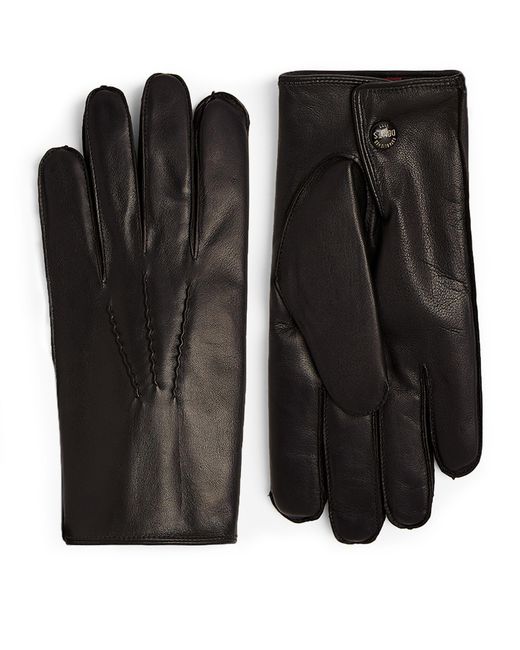 Dents Black Leather Rabbit Fur-lined Gloves for men
