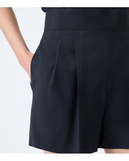 Max Mara Blue Virgin Wool Pleated Shorts