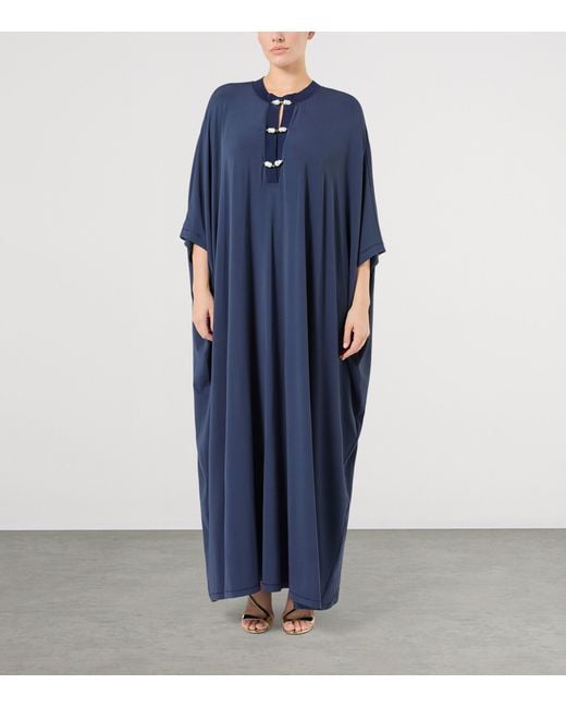 Marina Rinaldi Blue Jersey Pearl-Detail Maxi Dress
