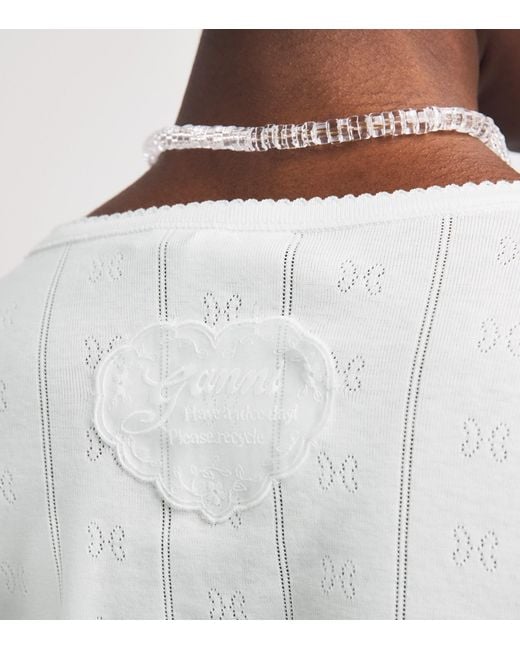 Ganni White Organic Cotton Pointelle Cardigan