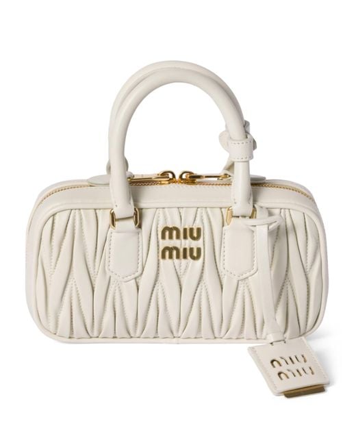 Miu Miu Natural Mini Matelassé Leather Arcadie Top-Handle Bag