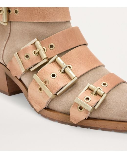 AllSaints Natural Suede Buckle-Detail Jane Boots