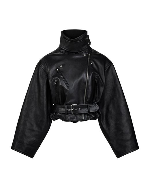 Alaïa Black Leather Cropped Biker Jacket