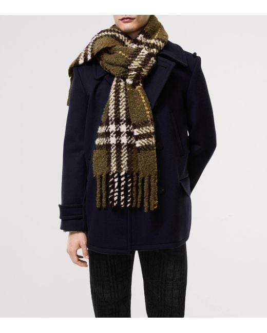 Burberry Green Alpaca-Blend Bouclé Check Scarf