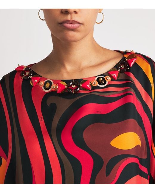 Emilio Pucci Red Silk Marmo Print Kaftan