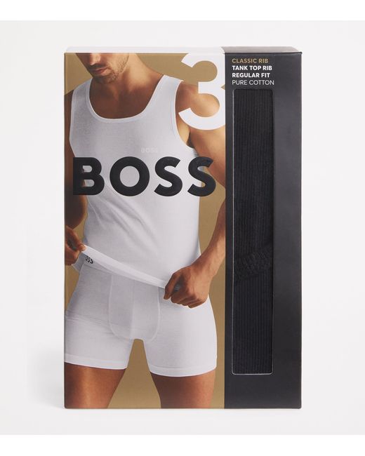 Boss Black Cotton Logo Tank Top for men