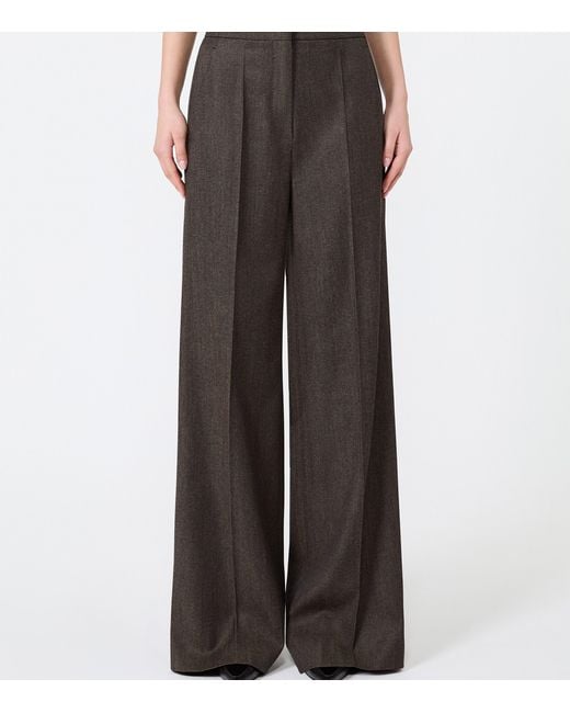 Max Mara Brown Virgin Wool Wide Trousers