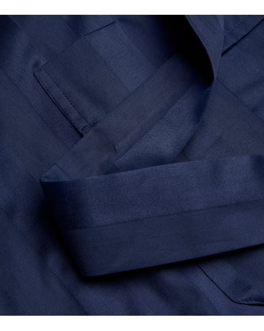 Derek Rose Blue Satin Striped Robe for men