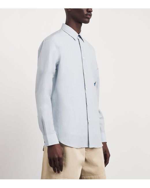 Paul Smith Blue Cotton-Linen Embroidered Oxford Shirt for men