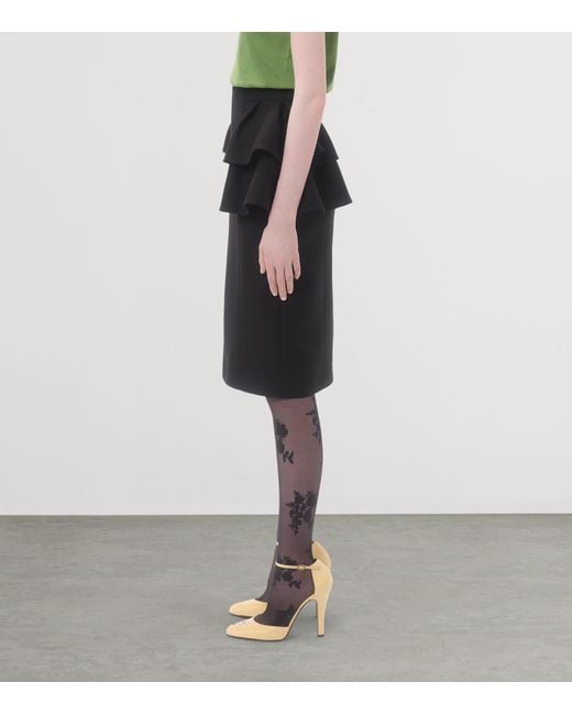 Valentino Black Wool-Silk Ruffled Midi Skirt