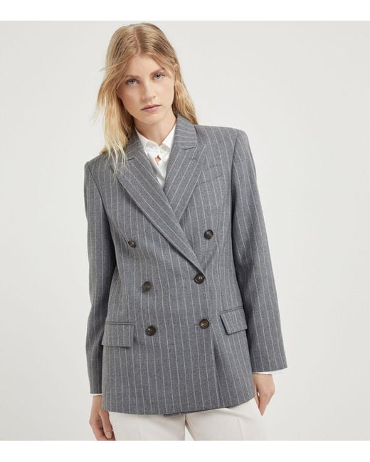 Brunello Cucinelli Striped Double Breasted Blazer in Grey Lyst UK