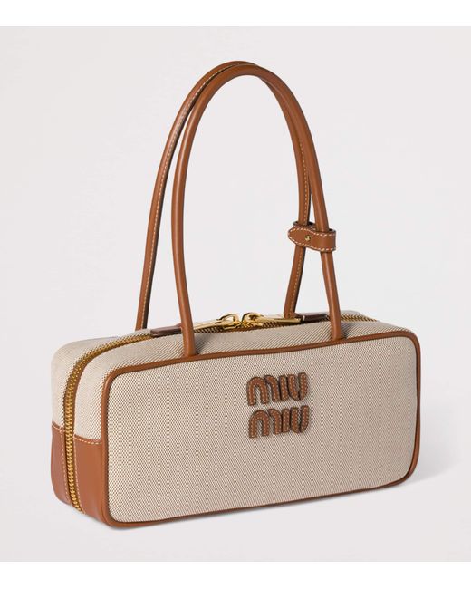Miu Miu Pink Canvas-Leather Beau Top-Handle Bag