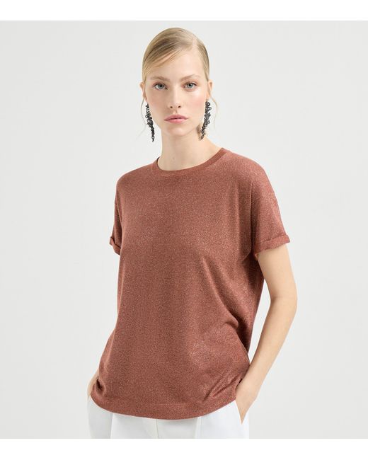 Brunello Cucinelli Brown Cashmere-Blend Sparkling T-Shirt