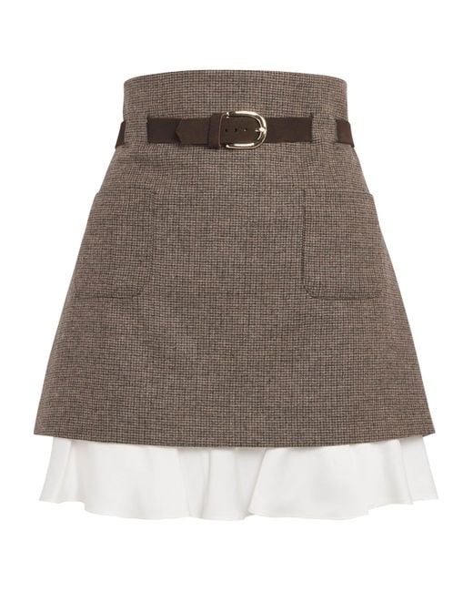 Sandro Brown Wool-Blend Belted Mini Skirt