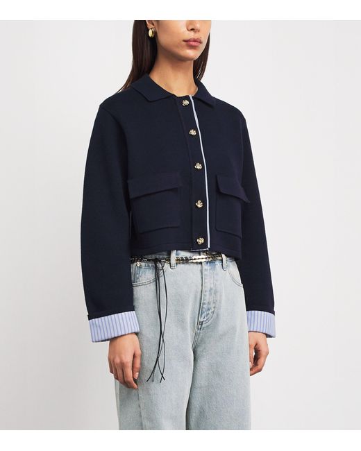 Sandro Blue Wool-Blend Polo Cardigan