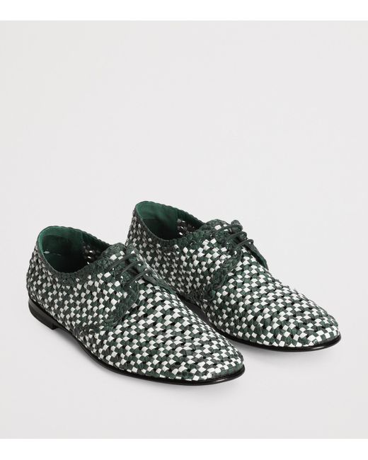 Dolce & Gabbana Green Goatskin Woven Derby Shoes for men
