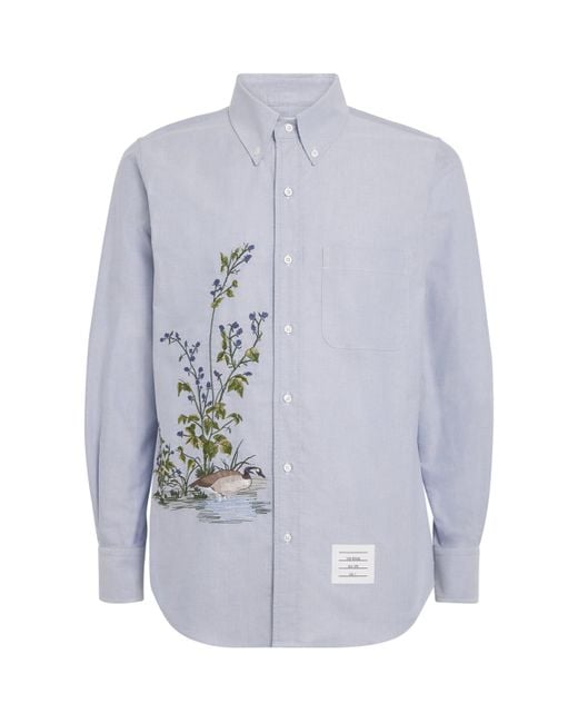 Thom Browne Blue Cotton Embroidered Scenic Goose Shirt for men