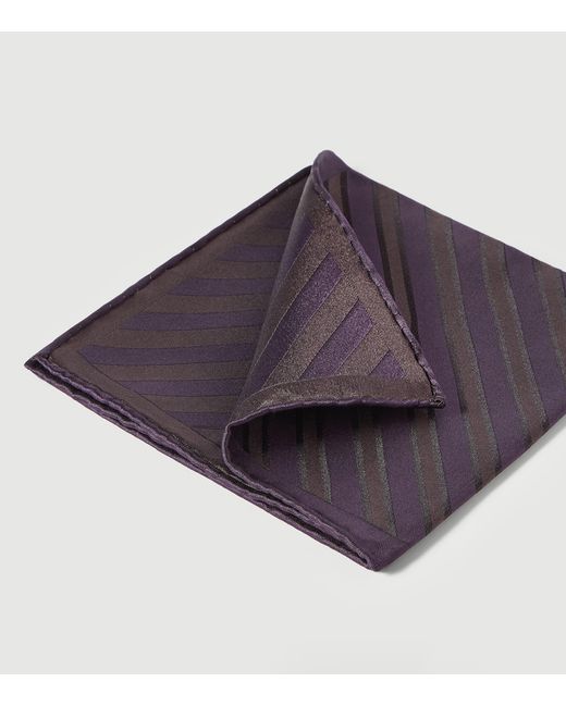 Brunello Cucinelli Blue Silk Striped Pocket Square for men