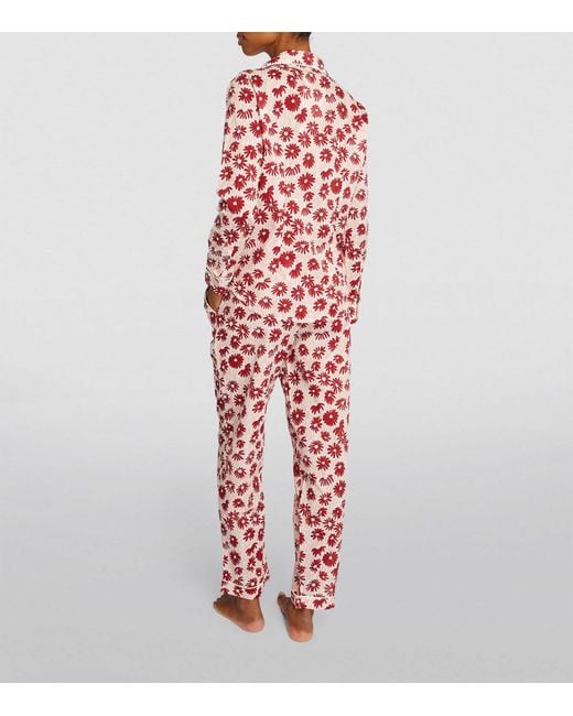 Desmond & Dempsey Red Cotton Floral Pyjama Set