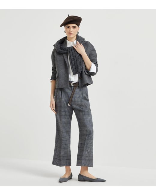 Brunello Cucinelli Gray Double Virgin Wool Cropped Blazer