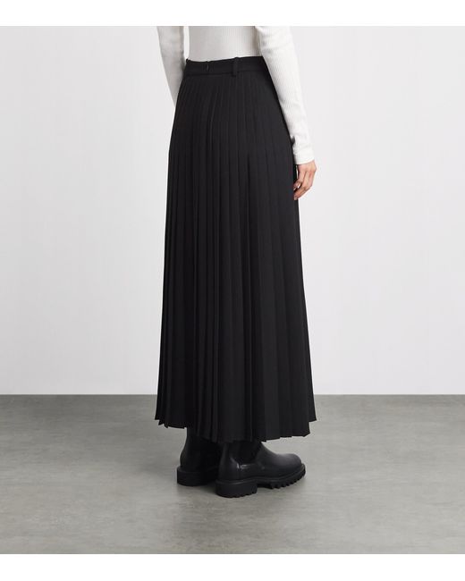 ME+EM Black Crepe Slit Pleated Maxi Skirt