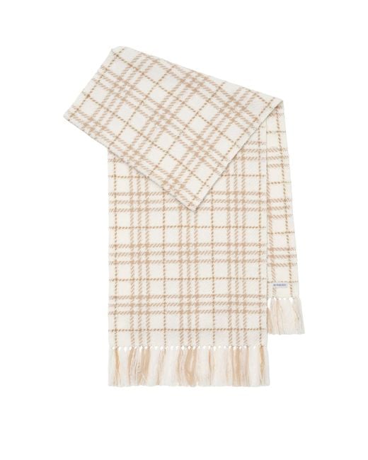Burberry White Cashmere-Silk-Wool Embellished Check Scarf