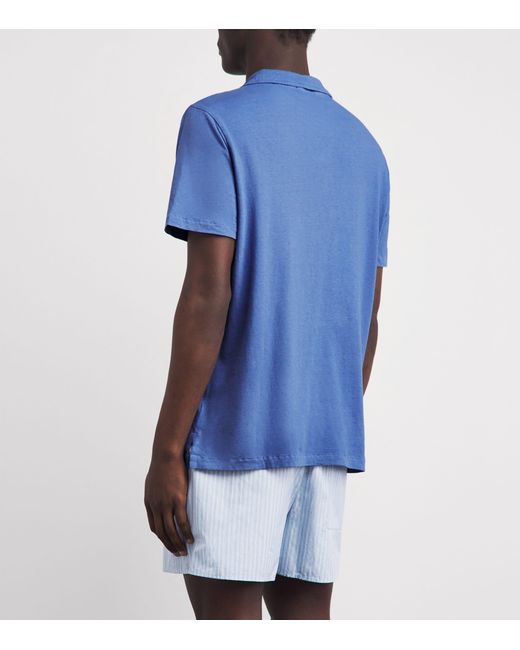 Polo Ralph Lauren Blue Cotton-Linen Open-Collar Polo Shirt for men