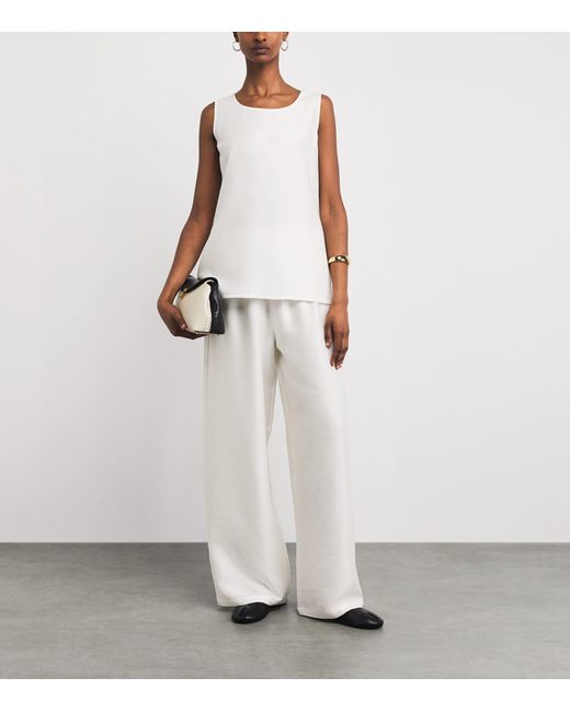 Eskandar White Silk Plissé Wide-Leg Trousers