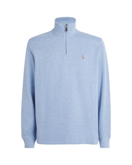 Polo Ralph Lauren Blue Cotton Logo Quarter-Zip Sweater for men