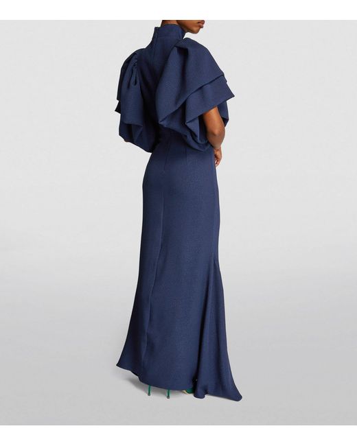 Edeline Lee Blue Ruffle-sleeve Atalanta Gown