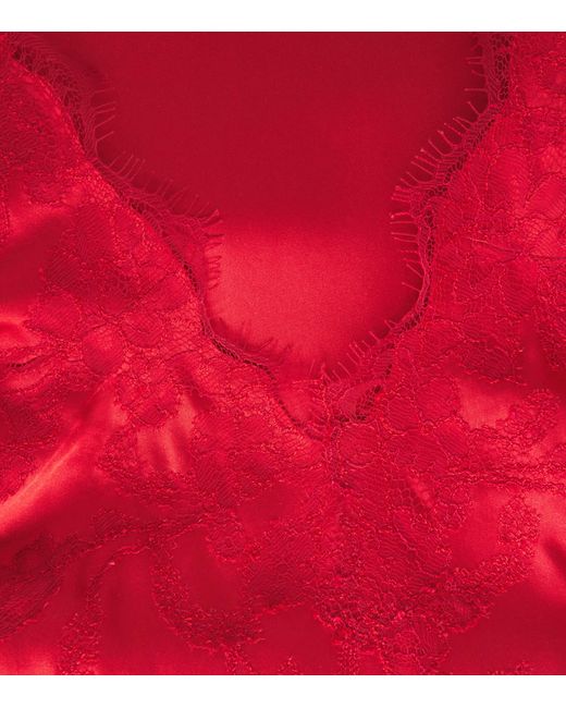 Torlowei Red Silk Lace-Detail Slip Maxi Dress