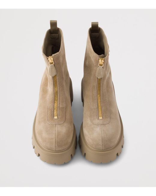 Prada Brown Suede Triangle Ankle Boots 50