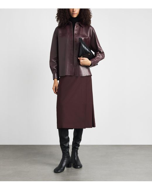 Lafayette 148 New York Brown Leather Oversized Cropped Shirt