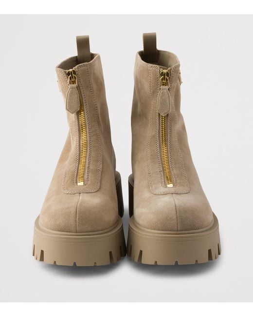 Prada Brown Suede Triangle Ankle Boots 50